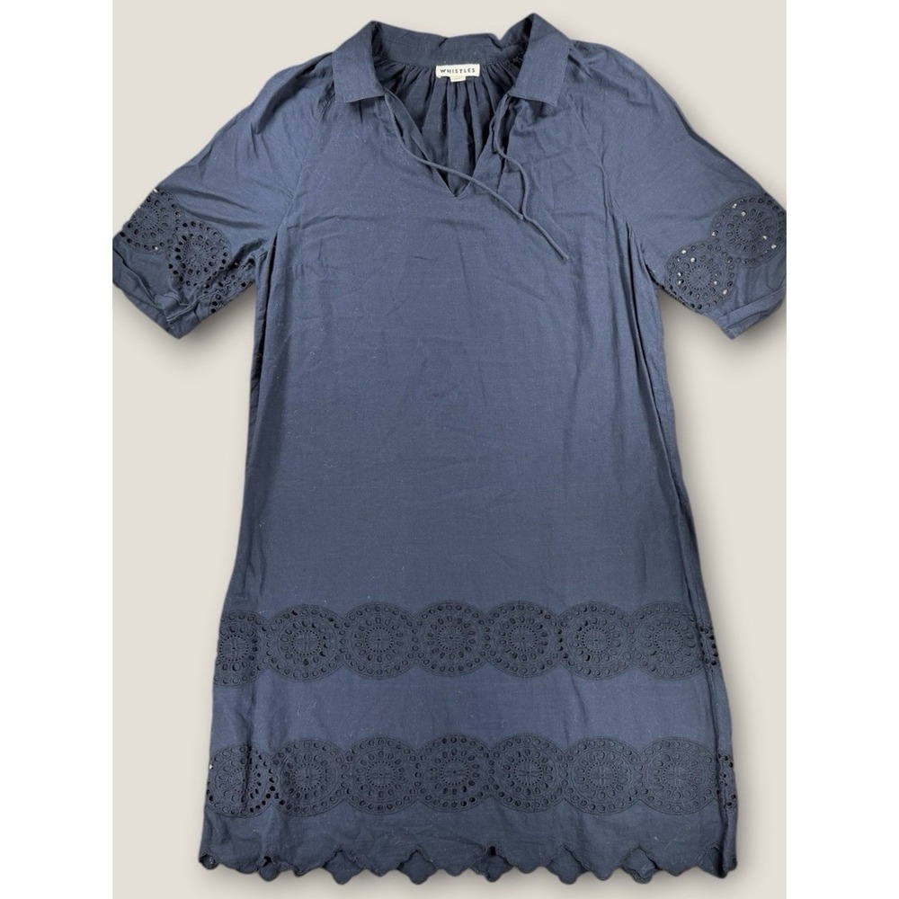Whistles Navy Broderie Anglaise Eyelet Lace Tunic Shift Dress Fits Size M